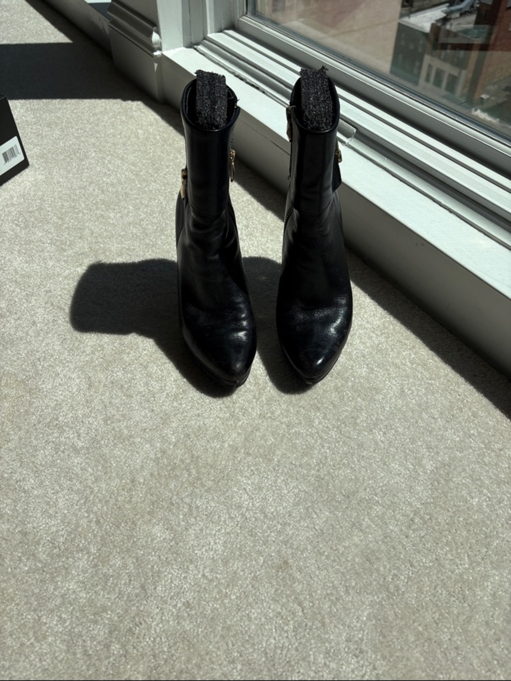 Tahari  Fold-Over Black Pointed Toe Leather Ankle Boots - Women